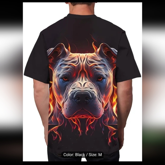 Pitbull w flames print tee - Picture 3 of 4